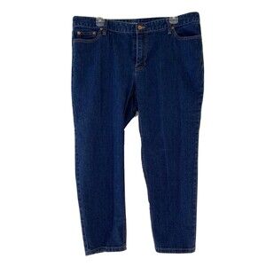 Liz Claiborne Jackie Jeans 14W Dark Blue Denim Ankle Stretch Embroider